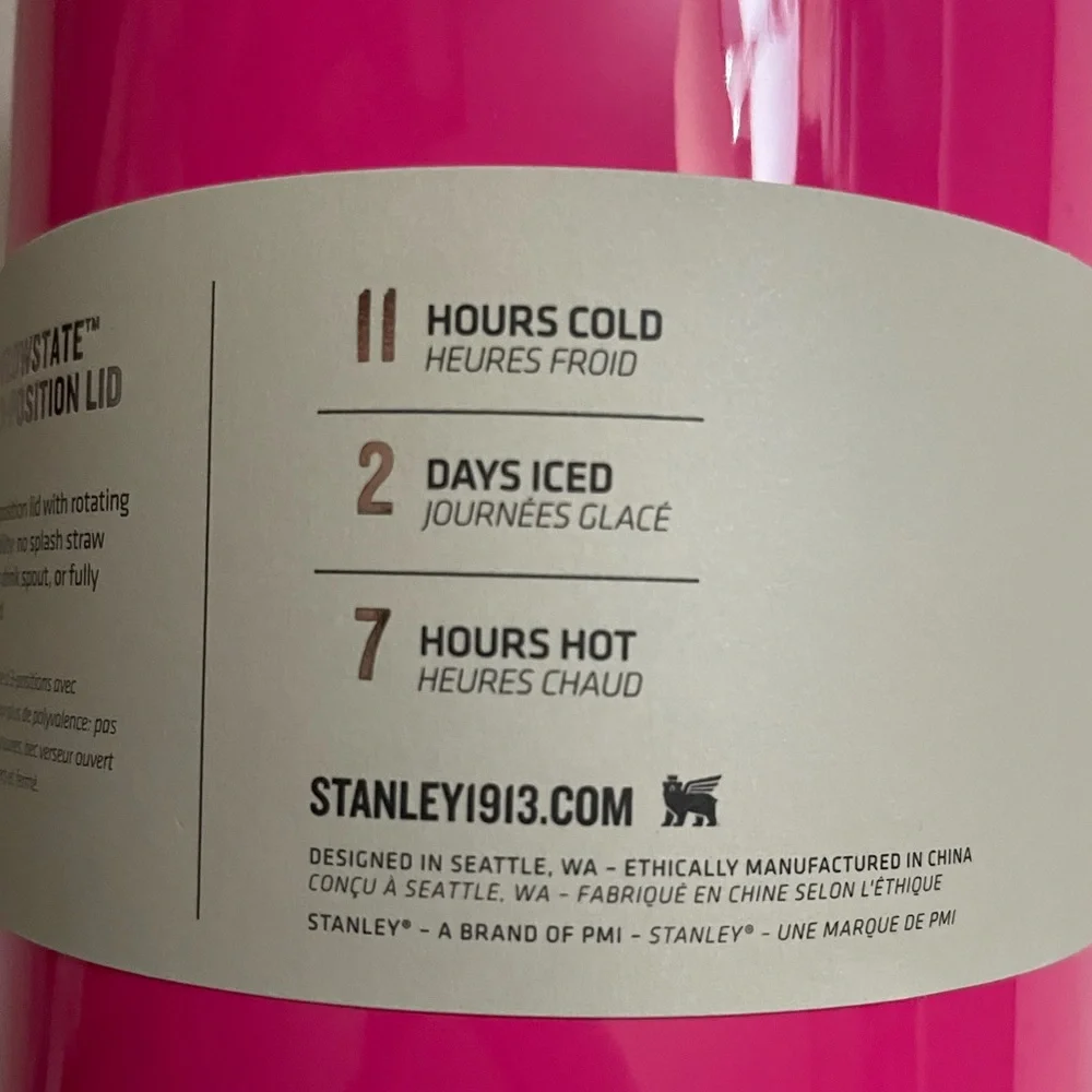 NIB Stanley Quencher H2.0 FlowState Tumbler Neon Pink & Black Color 40oz - Picture 5 of 16